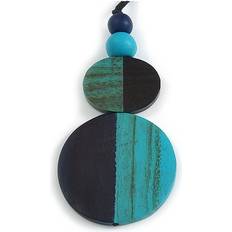 Wood Charms & Pendants Avalaya Double Bead Washed Wood Pendant - Blue/Turquoise