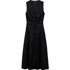 Mango Linen Blend Midi Dress With Belt - Black