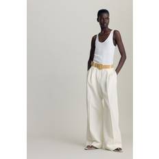 H&M Belted Linen-Blend Trousers - White
