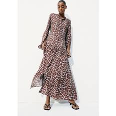 H&M Klänning Med Trumpetärm - Brun/Leopardmönstrad