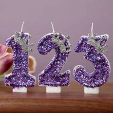 Cake Candles Shein Birthday Candles Purple Glitter Crown Number Set