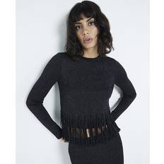 Denim Jumpers River Island Womens Jumper Long Sleeve Crew Neck Pullover Sweater Top - Black