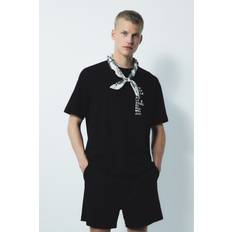 H&M Herre T-shirts H&M Sort T-shirt Med Tryk Loose Fit - Herre