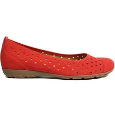 Röda Ballerinaskor Gabor Ruffle Womens Slip On Ballet Pump Shoes - Red Nubuck