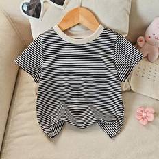 9-12M Tops Shein Baby Girl Casual Loose Comfort Striped Short Sleeve Top