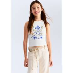 Solid Colours Tank Tops Children's Clothing H&M Girls Printed Vest Top - White