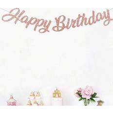 Rose Gold Garlands & Confetti Shein Happy Birthday Banner Party Backdrop Decoration Flag