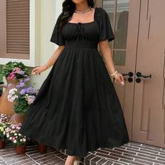 Shein Plus Size Dam Långärmad Klänning - Svart
