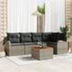 vidaXL 6-teiliges Garten Sofa Set mit Kissen Grau Poly Rattan Akazie Lounge-Set