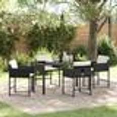 vidaXL 5-teiliges Gartenset mit Kissen aus schwarzem Poly-Rattan Essgruppe