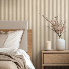 Belgravia Cream Wood Panel Wallpaper Ribbed 3D