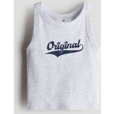 H&M Tanktop I Bomull Med Tryck - Ljusgrå