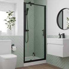 Showers Luxura Pivot Shower Door 800 x 800mm with Raised Tray 6mm Black