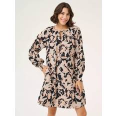 Kaffe Paco Abstract Floral Tie Neck Mini Dress - Multi