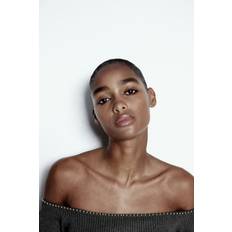 H&M Bead-Detail Off-The-Shoulder Top - Mörkgråmelerad