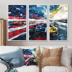 Trent Austin Design American Sports Car At The Race Track III Race Tracks Wall Set Canvas/Metal Framed Art