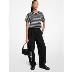 Striped Logo Cotton Cropped T-Shirt - Black