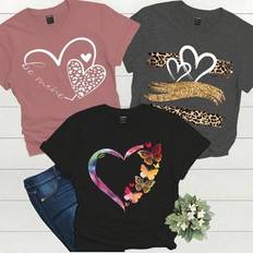 Leopard T-shirts Shein Leopard Floral Print Heart Shaped T-Shirt - Summer Combo