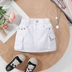Children's Clothing Shein Young Girls Casual A-Line Skirt With Flap Pockets - White Denim