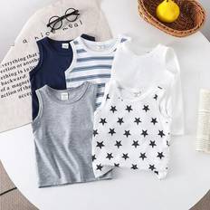 6-9M Tank Tops Children's Clothing Shein Baby Boys Basic Striped Solid & Star Pattern Round Neck Sleeveless Tops - Summer