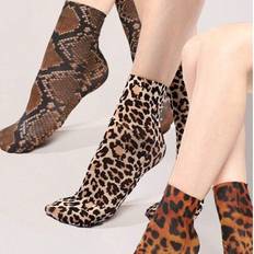 Leopard Socks Shein Women Leopard Snake Tiger Print Pattern Short Socks - Leopard