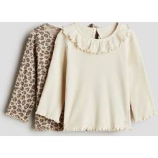 Beige Tops H&M Ribbed Jersey Tops 2-pack - Beige