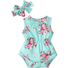 Shein Baby Floral Print Bodysuit With Headband