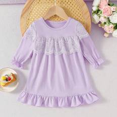 Nightgowns Children's Clothing Shein Infant Baby Girl Soft Solid Light Pink Long Sleeve Frilly Hem Nightgown Loungewear