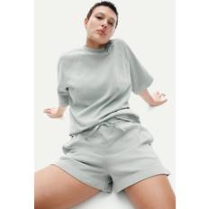 Dam - Turkosa Kläder H&M Turkos Sweatshorts I Tvättad Bomull - Ljus Salviagrön