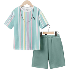 Shein Tween Boys Playful Vacation Style Short Sleeve TShirt and Shorts
