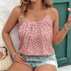 Shein Damen Große Größen Sommer Pink Blumendruck Trägerhemd