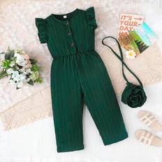 Jumpsuits Children's Clothing Shein Young Girls Cap Sleeve Romper With Floral Backpack - Spring/Summer
