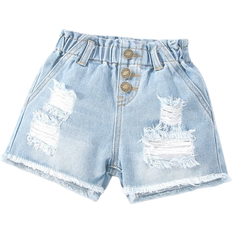Shein Baby Ripped Raw Cut Ripped Raw Hem Paperbag Waist Denim Shorts