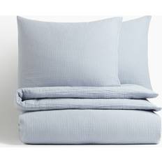 H&M Musselin-Bettwäsche für Doppelbett 200x200 80x80 Blau Bettbezug Blau (240x220cm)