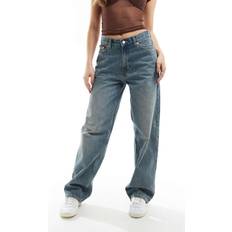 Weekday Rail Mid Waist Loose Fit Straight Leg Jeans - Trove Blue