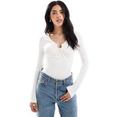 White Bodysuits New Look Long Sleeve Bodysuit With Trim Detail - Cream