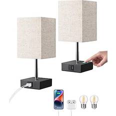 EDISHINE Bedside Lamps Set of 2 with USB A+C Charging Ports Table Lamp