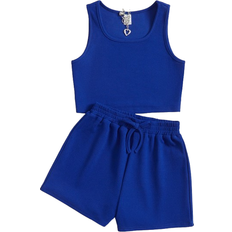 Shein Tween Girl Solid Tank Top Drawstring Waist Shorts