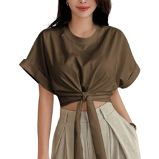 Shein DAZY Solid Batwing Sleeve Knot Hem Tee Summer