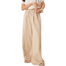 Stradivarius Wide Leg Linen Trousers - Stone