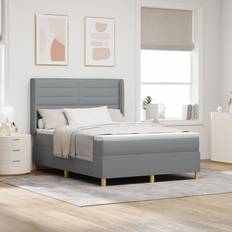 Camas Continentales vidaXL Box Spring con Colchón Tela Gris Claro 140x190 cm Cama Continental