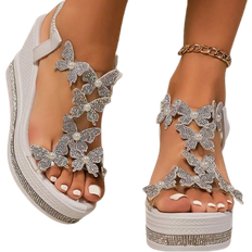 Shein Womens High Heel Wedge Sandals New Style Waterproof Platform Fashionable Butterfly Decoration Rhinestones Popular Among Girls