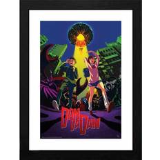 Plastic Framed Art Dan Da Dan Print Cow Abduction Coloured Framed Art