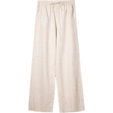Bershka Tie Waist Wide Leg Linen Rich Trousers - Sand