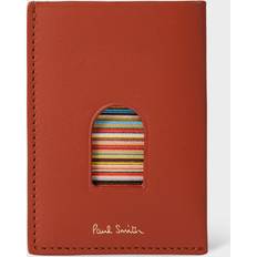 Paul Smith Card Cases Paul Smith Brick Red Leather Signature Stripe Thumb Hole Card Holder - Brick Red