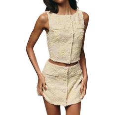 PrettyLittleThing Floral Boucle Button Up Mini Skirt - Lemon