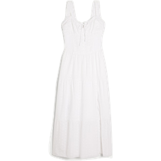 Hollister Embroidered Eyelet Detail Shirred Bust Maxi Dress - White/Blue