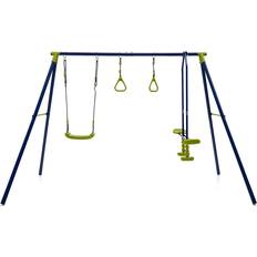 Costway 3-in-1-kinderschaukel mit schaukel wippe und turnringe schaukelgestell Mehrfarbig