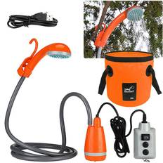 Campingduschar Tomtop Jms Outdoor Camping Shower Pump USB Rechargeable Shower Head with Folding Bucket