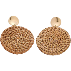 Shein 1pair Women's Multicolor Woven Large Round Disc Dangle Earrings